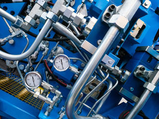 Pressure sensors on the pipes. Pressure gauges. Diagnostics of pressure in the pipeline at the...