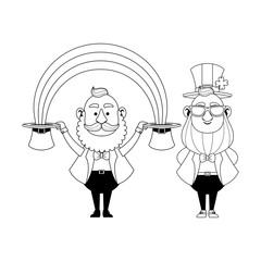 Saint patricks funny elves cartoons in black and white