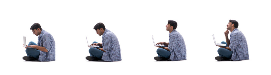 Young student with laptop isolated on white