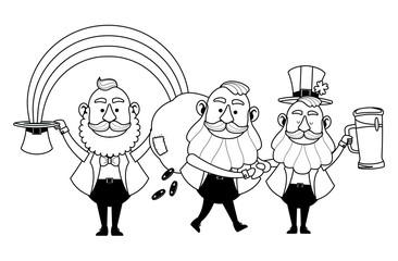 Saint patricks funny elves cartoons black and white