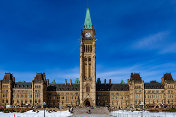 Fototapeta na wymiar Ottawa CANADA - February 17, 2019: Federal Parliament Building of Canada in Ottawa, North America