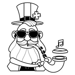Saint patricks elf cartoon in black and white