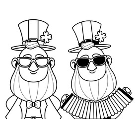 Saint patricks day funny elves cartoons in black and white