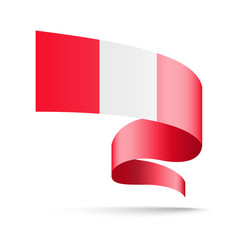 Peru flag in the form of wave ribbon vector illustration on white background.