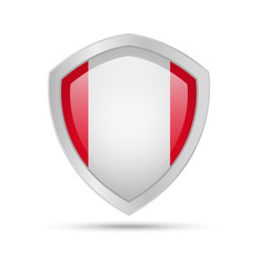 Shield with Peru flag on white background. Vector illustration.