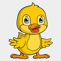 Cute baby duck lifted its wings