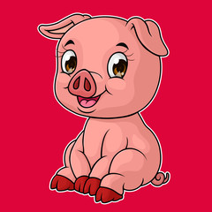 Cute Baby Pig Cartoon, Hand drawn, Vector