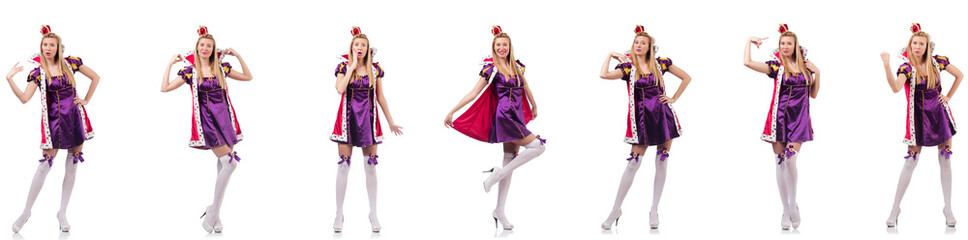 Beautiful woman with crown isolated on white 