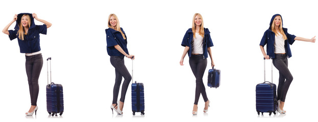 Fototapeta na wymiar Beautiful woman with suitcase in vacation concept 