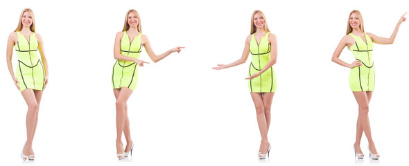 Young beautiful lady in yellow dress isolated on white  