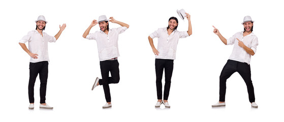 Young man in hat isolated on white