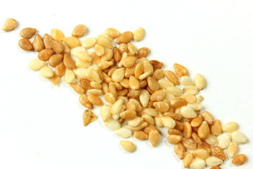 Sesame seeds isolated on white background, top view