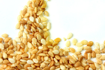 Sesame seeds isolated on white background, top view