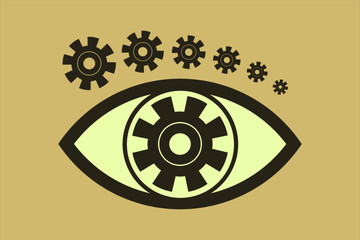 Visionary Mechanical Eye Symbol with Gears in Iris and Eyebrow