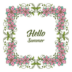 Vector illustration greeting card hello summer with leaf flower frame hand drawn
