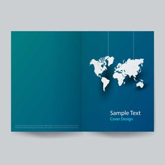 Paper art global business cover design. vector illustration