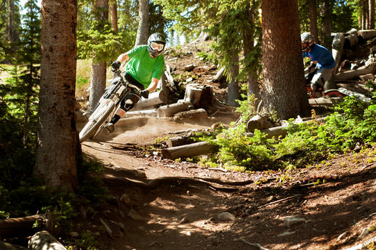 Mountain biker riding in mountains 