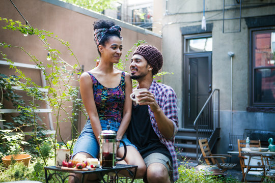 Couple in garden together 