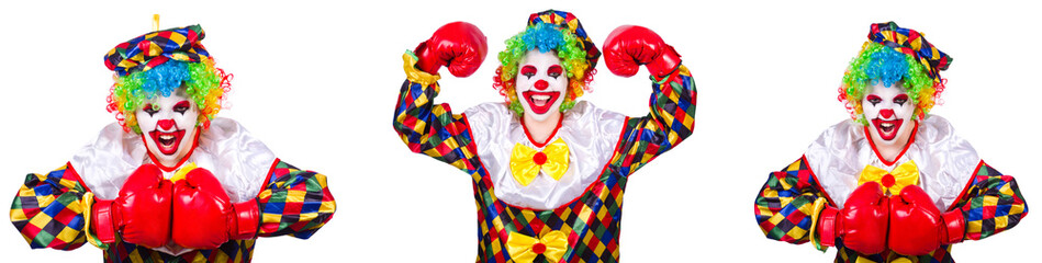 Funny male clown with boxing gloves 