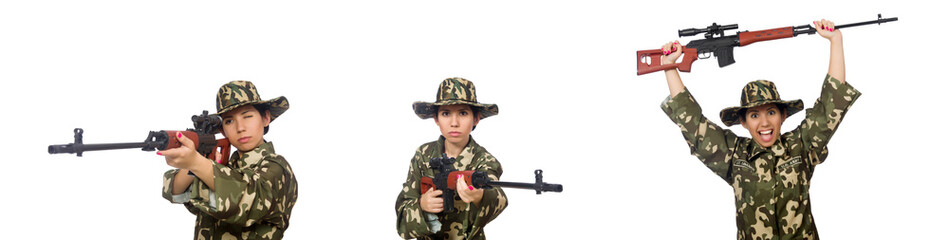 Fototapeta premium Woman with sniper weapong isolated on white