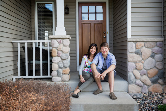 Mother with son(16-17) on porch 