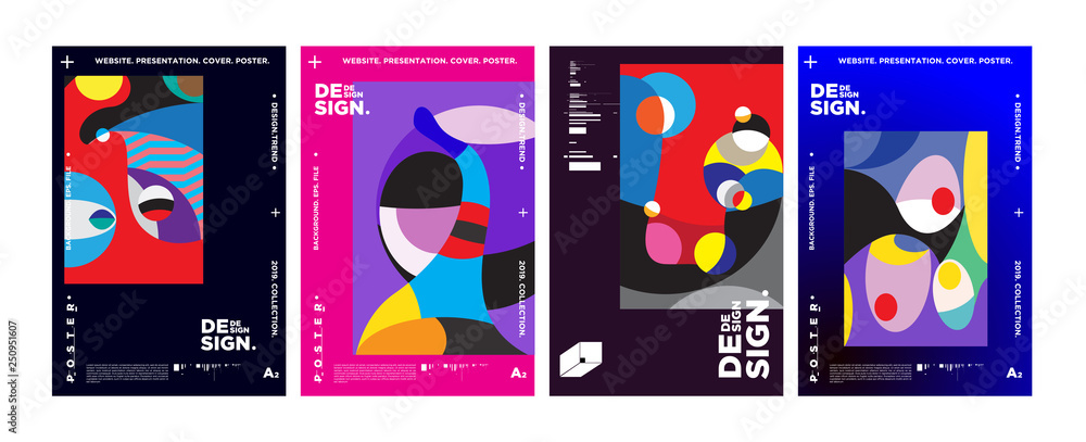 Poster abstract fun color pattern cartoon texture for doodle geometric background. vector trend shape for b