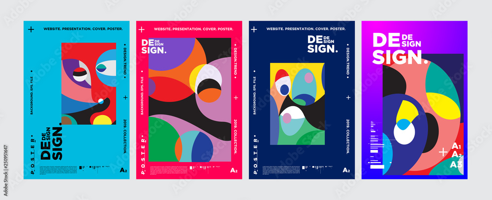 Poster abstract fun color pattern cartoon texture for doodle geometric background. vector trend shape for b