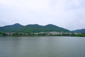 Cloudy day view of the Dong Qiang lake located in Ningbo Shi, Zhejiang Sheng, China