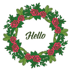 Vector illustration ornate beautiful flower frame with lettering hello frame hand drawn