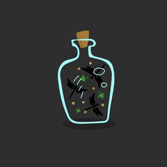 Cute bottle with swirling dragonflies and leaves inside. Great for T-shirts, textiles, postcards and other printed products.