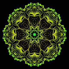 Round Floral Mandala Ornament. Vector Illustration. Isolated. Oriental Design Layout. Black green color