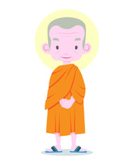 Flat style senior Thai monk standing straight cartoon illustration