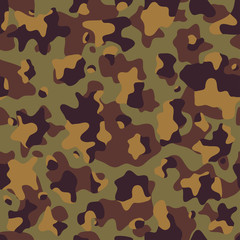 Camouflage pattern background, seamless vector illustration. Classic military clothing style. Masking camo repeat print. Beige, brown, ocher colors desert texture. 