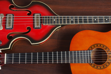 Obraz na płótnie Canvas Acoustic guitar and bass guitar