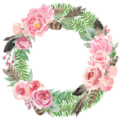 Rustic Watercolor Floral Wreath Bouquet