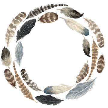 Rustic Watercolor Feather Wreath