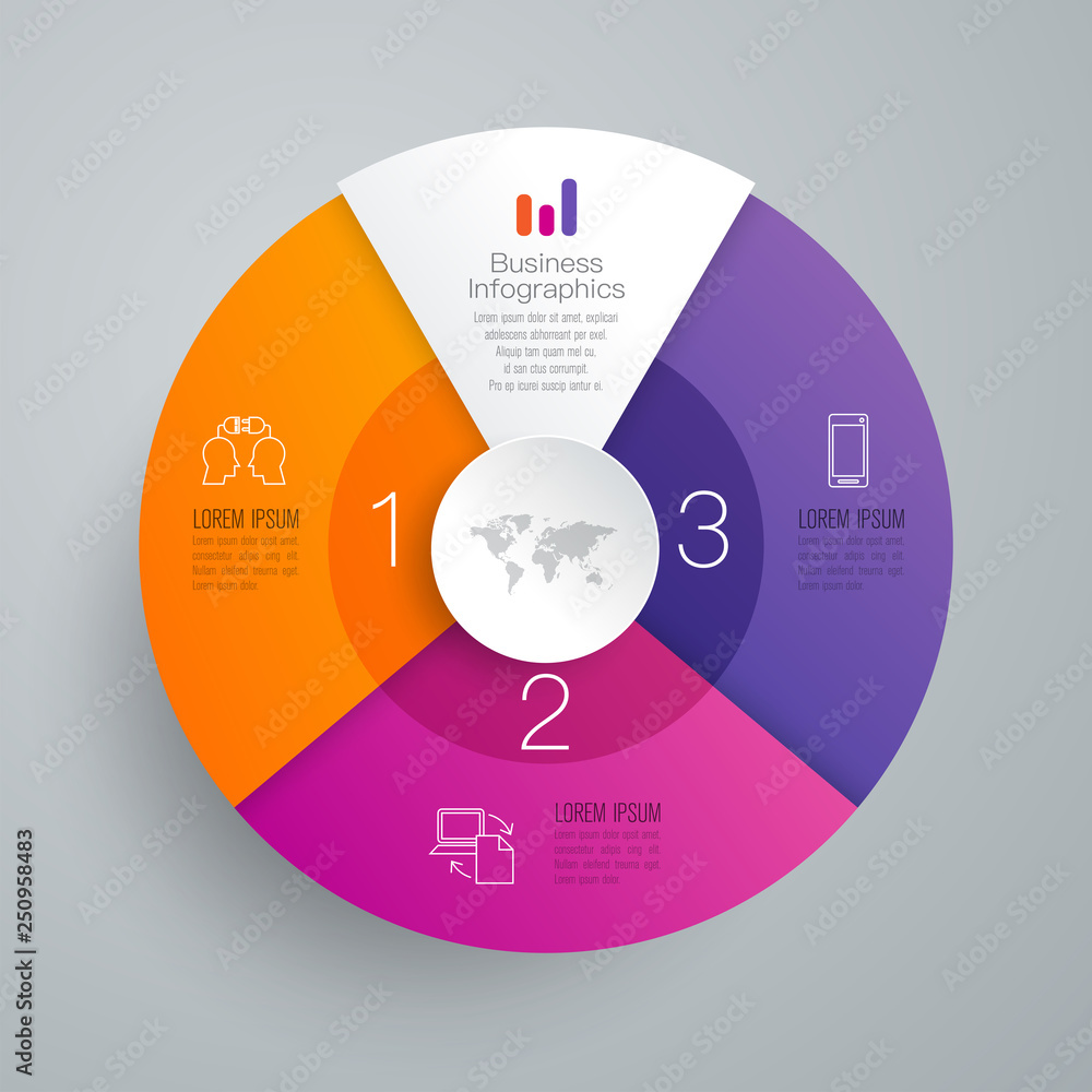 Aufkleber infographics design vector and business icons with 3 options.