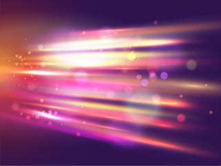 Shiny colourful speed lines on abstract bokeh motion background for futuristic technology concept.