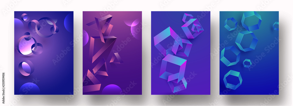 Aufkleber set of template or flyer design with geometric abstract element in four different color option.