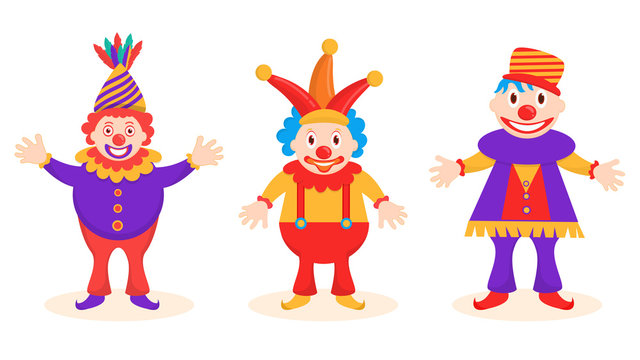 Funny jester character set in different poses.