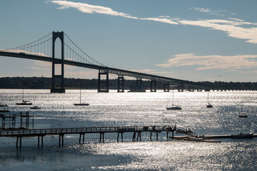 Jamestown bridge going over the ocean in Newport Rhode Island
