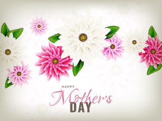 Beautiful pink and white flowers decorated poster or banner design for Mother's Day celebration concept.
