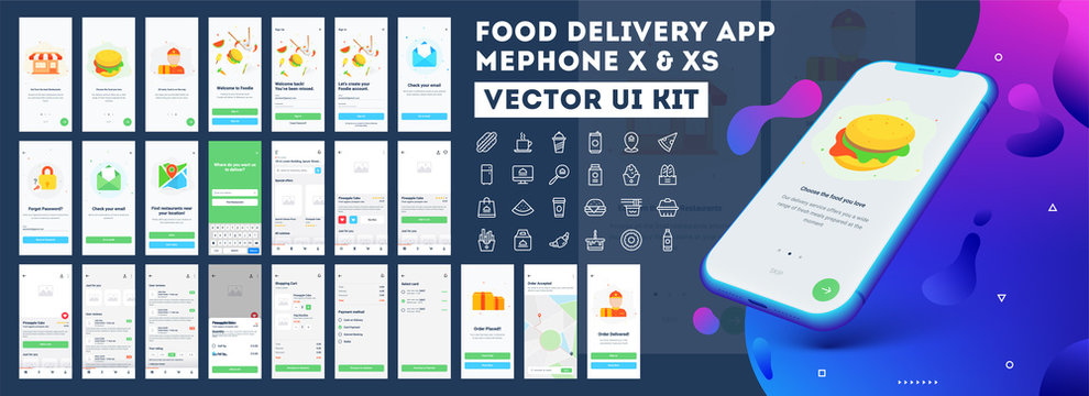 Food Delivery Mobile App Ui Kit Including Sign Up, Food Menu, Booking And Home Service Type Review Screens.