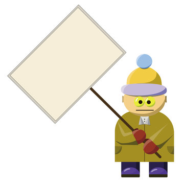 construction worker with blank sign soutdown