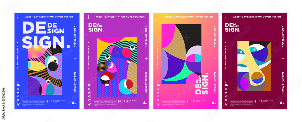 Poster abstract fun color pattern cartoon texture for doodle geometric background. vector trend shape for b
