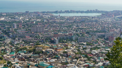 View of the central part of the city of Makhachkala - the capital of the Republic of Dagestan from the mountain Tarki-tau. On the right you can see the lake Ak-Gol