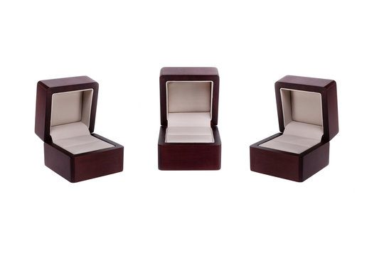 Empty wood box for ring on a white background 