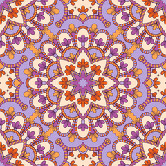 Decorative colorful ethnic seamless pattern for fabric or wrapping in oriental style. Hand drawn illustration