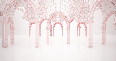 Abstract drawing white gothic interior . 3D illustration and rendering.