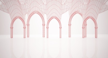 Abstract drawing white gothic interior . 3D illustration and rendering.